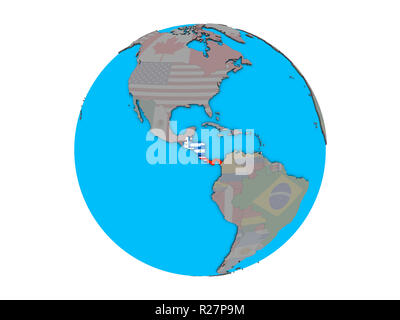 America centrale con embedded bandiere nazionali sulla politica blu globo 3D. 3D illustrazione isolati su sfondo bianco. Foto Stock