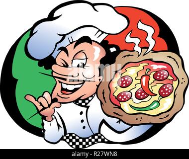 Disegnate a mano illustrazione vettoriale di un Italien pizzaiolo Illustrazione Vettoriale