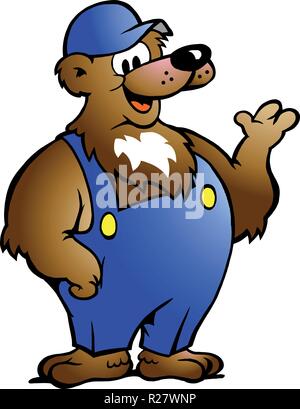 Disegnate a mano illustrazione vettoriale di un orso in tute blu Illustrazione Vettoriale