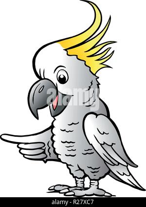 Disegnate a mano illustrazione vettoriale di un tenore di zolfo Crested Cockatoo Illustrazione Vettoriale