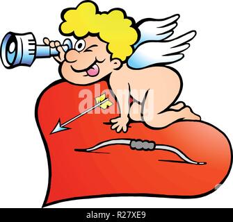 Disegnate a mano illustrazione vettoriale di un amor Angelo ragazzo in cerca di amore Illustrazione Vettoriale