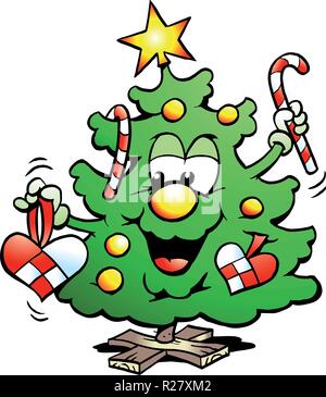 Disegnate a mano illustrazione vettoriale di una felice albero di Natale Illustrazione Vettoriale