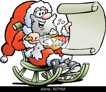 Disegnate a mano illustrazione vettoriale di un Santa Claus si affaccia sulla sua lista dei desideri Illustrazione Vettoriale