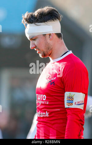 Paesi Bassi, 17 novembre 2018. HAARLEM , 17-11-2018 , Sportpark Spanjaardlaan , olandese , calcio Tweede Divisie , Stagione 2018 / 2019. Excelsior Maassluis player Daan Smith durante la partita Kon. HFC vs Excelsior Maassluis Credito: Pro scatti/Alamy Live News Foto Stock