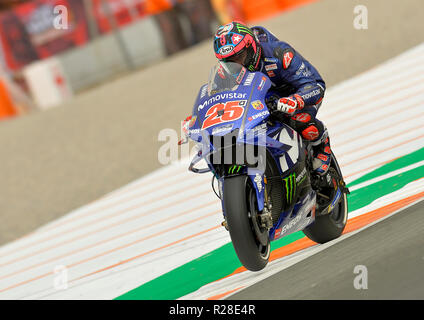 Cheste, Spagna.17 Novembre 2018,Maverick Viñales,il pilota della motogp,,della Yamaha team Movistar, in qualifica per la pole position per la Comunitat Valenciana GP.infine ha ottenuto la pole Credito: rosdemora/Alamy Live News Foto Stock