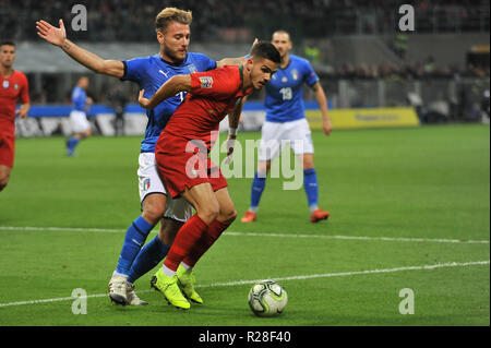 Milano, Italia. 17 Nov, 2018. durante la UEFA Nazioni League football match tra Italia e Portogallo a Stadio Giuseppe Meazza il 17 novembre, 2018 di Milano, Italia. Credito: FABIO PETROSINO/Alamy Live News Foto Stock