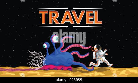 Spazio di viaggio con alien Illustrazione Vettoriale