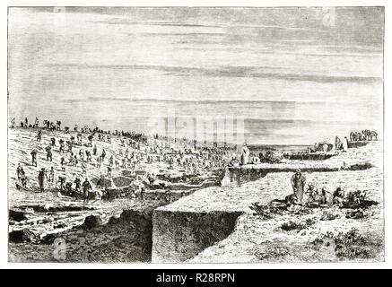 Vecchia illustrazione di lavori di scavo del Canale di Suez. Di Grenet, publ. in Le Tour du Monde, Parigi, 1863 Foto Stock