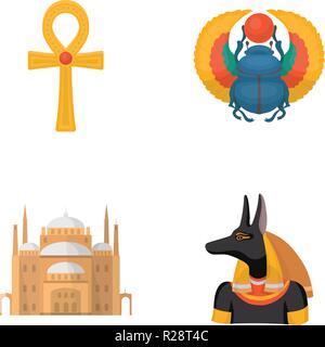 Anubi, Ankh, Cittadella del Cairo, scarabeo egizio.Antico Egitto set di icone di raccolta in stile cartoon simbolo vettore illustrazione stock . Illustrazione Vettoriale