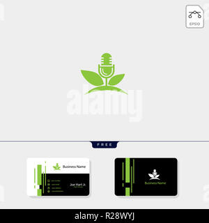 Eco podcast foglia logo creativo template illustrazione vettoriale, get free business card modello di progetto Foto Stock