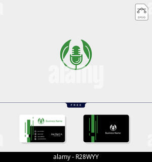 Eco podcast foglia logo creativo template illustrazione vettoriale, get free business card modello di progetto Foto Stock