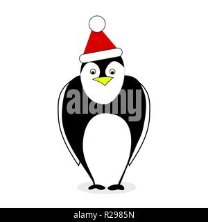 Pinguino in Red Hat santa claus isolato su bianco. Vector pinguino, vacanze invernali illustrazione degli uccelli Illustrazione Vettoriale