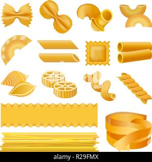 Fusilli penne mockup set. Illustrazione realistica del 16 fusilli penne mockups per il web Illustrazione Vettoriale