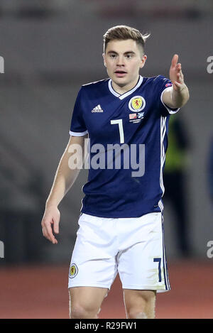 Scozia James Forrest durante la UEFA lega delle nazioni, gruppo C1 corrispondono al Loro Parque Borici Stadium, Scutari Foto Stock