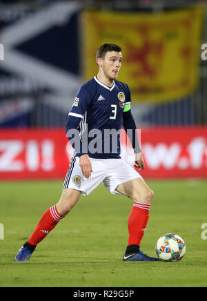 Scozia Andrew Robertson durante la UEFA lega delle nazioni, gruppo C1 corrispondono al Loro Parque Borici Stadium, Scutari Foto Stock