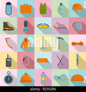 Attrezzatura per alpinismo set di icone. Illustrazione piatta di 25 Attrezzatura per alpinismo icone vettoriali per il web Illustrazione Vettoriale