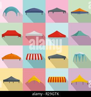 Capannone tettoia a sbalzo set di icone. Illustrazione piatta di 16 capannone tettoia a sbalzo icone vettoriali per il web Illustrazione Vettoriale