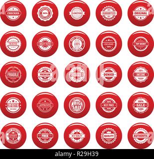 Badge vintage e etichette stamp set di icone. Semplice illustrazione del 25 vintage badge e etichetta timbri icone vettoriali isolato rosso Illustrazione Vettoriale