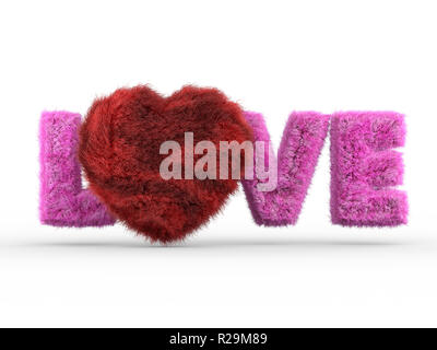 Carino fluffy cuore rosa forma sul bianco. Il rendering 3D Foto Stock