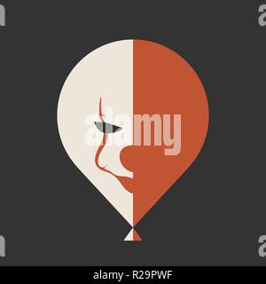 Spaventata Clown film icona. Clown faccia su il ballon Illustrazione Vettoriale