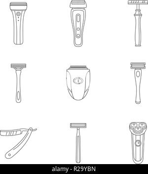 Lama di rasoio rasoio icone personali set. Illustrazione di contorno di 9 lama di rasoio razor personali icone vettoriali per il web Illustrazione Vettoriale