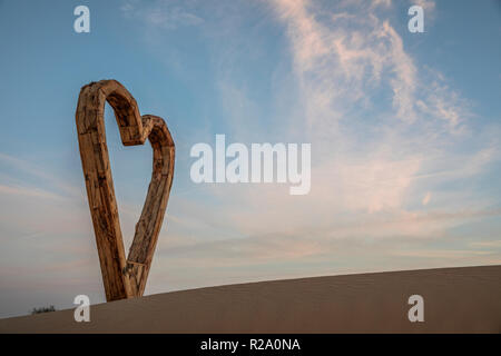 Cuore di legno in un paesaggio vicino al Qusra amore laghi a Dubai Foto Stock