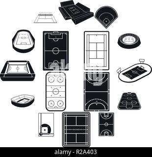 Stadium nero icone semplice impostare isolati su sfondo bianco Illustrazione Vettoriale