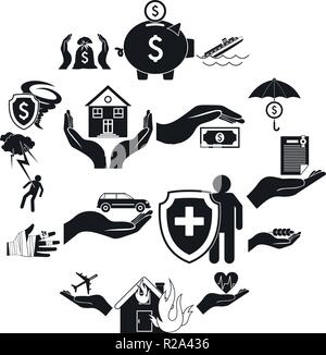 Assicurazione contro gli infortuni di set di icone in stile semplice su sfondo bianco Illustrazione Vettoriale