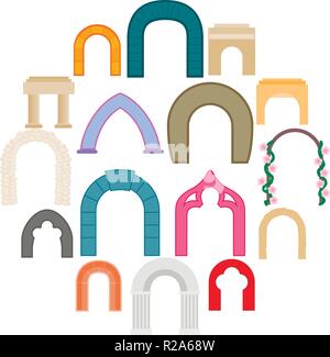 Arco di set di icone in stile piatto isolato su sfondo bianco Illustrazione Vettoriale