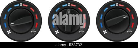 Cruscotto di automobile interruttore a manopola set. Auto il condizionatore d'aria. Selettori di temperatura Illustrazione Vettoriale