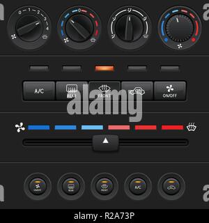 Auto gli elementi del cruscotto con il nero e pulsanti cursore di livello Illustrazione Vettoriale
