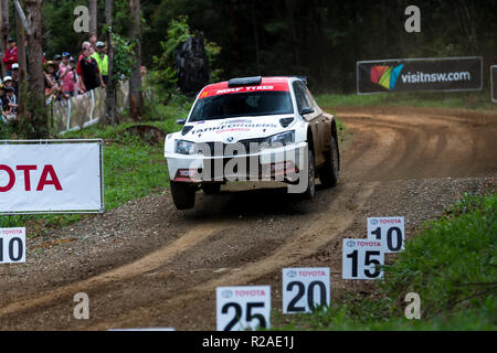 Il 18 novembre 2018, Coffs Harbour, Nuovo Galles del Sud, Australia; FIA World Rally Championship di Australia; Eli Evans Skoda Fabia guidate da Eli Evans and co pilotato da Ben Searcy durante il matrimonio di campane in 2 fasi Foto Stock