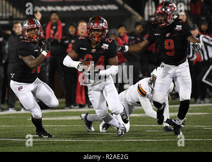 Novembre 17, 2018 Western Kentucky Hilltoppers defensive back Roger Cray (24) corre la palla dopo aver effettuato una intercettazione durante un NCAA Football gioco tra il minatore UTEP e della Western Kentucky Hilltoppers a Houchens Industries-L.t. Smith Stadium di Bowling Green Ky. Steve Roberts CSM Foto Stock