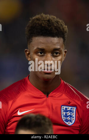 Demarai grigio (Inghilterra) durante la Uefa 'sotto 21 Campionato Internazionale' amichevole tra Italia 1-2 Inghilterra a Paolo Mazza Stadium il 15 novembre , 2018 a Ferrara, Italia. (Foto di Maurizio Borsari/AFLO) Foto Stock