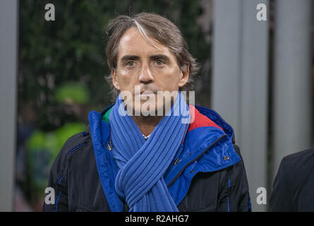 Milano, Italia. 17 Nov, 2018. Milano, Italia. 17 Nov, 2018. Coach Roberto Mancini (Italia) durante la UEFA Nazioni League 2018, Campionato A, Gruppo 3 partita di calcio tra Italia e Portogallo il 17 novembre 2018 a Giuseppe Meazza Milano Italia - Photo Laurent Lairys/DPPI Credito: Laurent Lairys/Agence Locevaphotos/Alamy Live News Credito: Laurent Lairys/Agence Locevaphotos/Alamy Live News Foto Stock