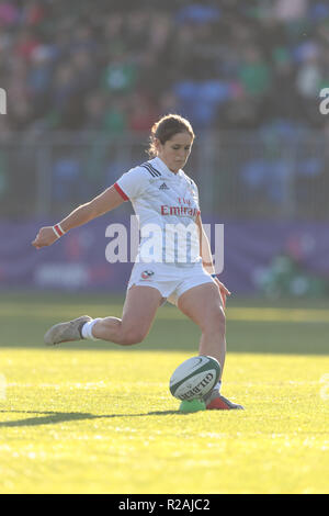 Energia Park, Dublin, Irlanda. Xviii Nov, 2018. Womens internazionale di rugby, Irlanda contro STATI UNITI D'AMERICA; Kimber Rozier (USA) converte un provare a credito: Azione Sport Plus/Alamy Live News Foto Stock