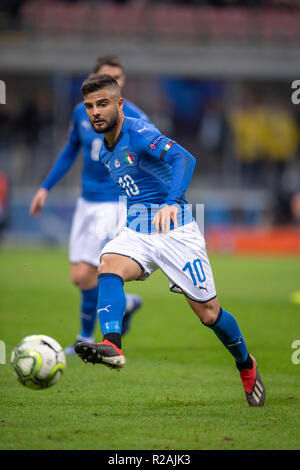 Milano, Italia. 17 novembre 2018. Lorenzo Insigne (Italia) durante la UEFA Nazioni 2018-2019 League match tra Italia 0-0 Portogallo a Giuseppe Meazza il 17 novembre 2018 a Milano (Italia). (Foto di Maurizio Borsari/AFLO) Foto Stock