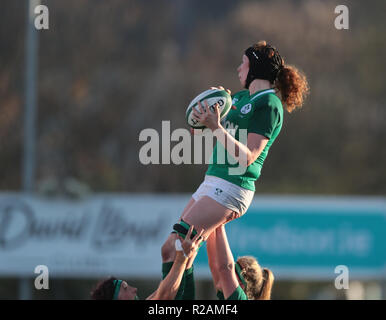 Energia Park, Dublin, Irlanda. Xviii Nov, 2018. Womens internazionale di rugby, Irlanda contro STATI UNITI D'AMERICA; Aoife McDermott (Irlanda) raccoglie la sfera lineout Credito: Azione Sport Plus/Alamy Live News Foto Stock