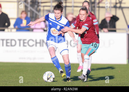 Birmingham, Regno Unito. 18 Novembre, 2018. Birmingham's Hayley Ladd sulla sfera. BCFC donne 3 - 0 West Ham donne Pietro Lopeman/Alamy Live News Foto Stock