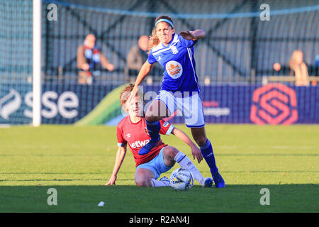 Birmingham, Regno Unito. 18 Novembre, 2018. Birmingham City's Paige Williams vince la sfera dal West Ham Middag Tessal. BCFC donne 3 - 0 West Ham donne Pietro Lopeman/Alamy Live News Foto Stock