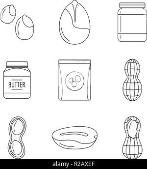I dadi di arachidi burro jar set di icone. Illustrazione di contorno di 9 dadi di arachidi burro jar icone vettoriali per il web Illustrazione Vettoriale