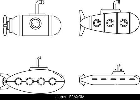 Periscope telescopio sottomarino set di icone. Illustrazione di contorno di 4 periscopio telescopio sottomarino icone vettoriali per il web Illustrazione Vettoriale