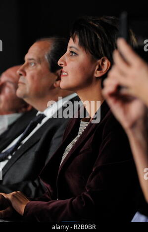 Najat Vallaud-Belkacem, ministro francese dell'istruzione, assiste l impegno nelle Università di Lione, Francia Foto Stock