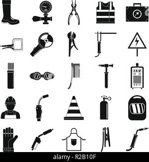 Apparecchiatura saldatrice set di icone. Semplice illustrazione del saldatore 25 attrezzatura cargo icone vettoriali per il web Illustrazione Vettoriale