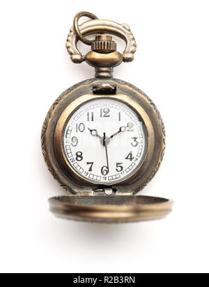 Vintage donne bronzo pendant watch isolato su bianco Foto Stock