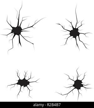 Il vettore in bianco e nero crepa nel ghiaccio o parete. crepe in vetro o terra raccolta di sfondi Illustrazione Vettoriale