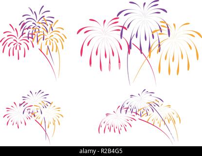 Fuochi d'artificio vettore sfondo per natale, 4 luglio, il carnevale e le illustrazioni di vacanza. colorati fuochi d' artificio falò di notte Illustrazione Vettoriale