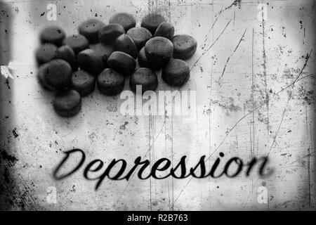 Concetto di depressione e pillole di medico Foto Stock