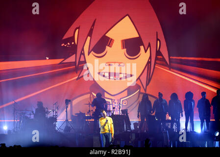 Barcellona - Jun 15: Gorillaz (BAND) eseguire in concerto al Sonar Festival il 15 giugno 2018 a Barcellona, Spagna. Foto Stock