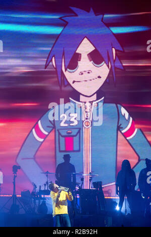 Barcellona - Jun 15: Gorillaz (BAND) eseguire in concerto al Sonar Festival il 15 giugno 2018 a Barcellona, Spagna. Foto Stock